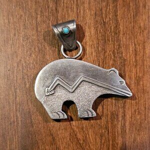 Vintage Navajo Sterling Silver and Turquoise Bear Pendant, G Perry